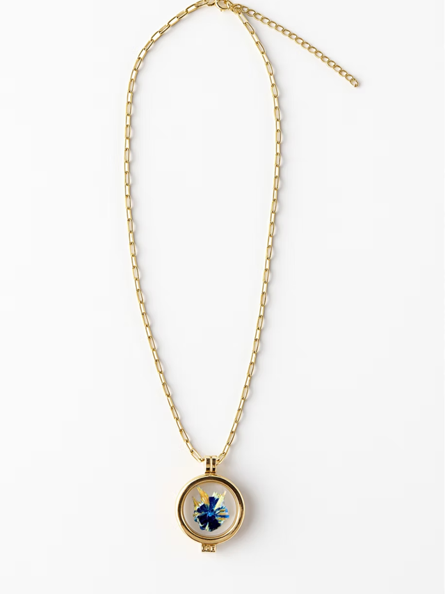 Rutilo Dourado Acicular Hematita Geminado Medalhão Imagem Dourado Colar Banho Ouro 18k